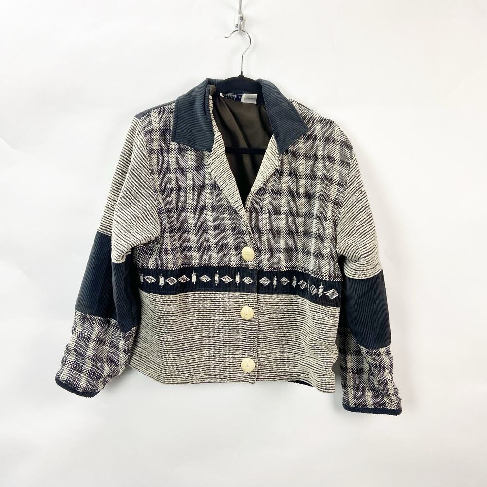 80s 90s Vintage Paul Harris Design Small Womens Beige Print Jacket
